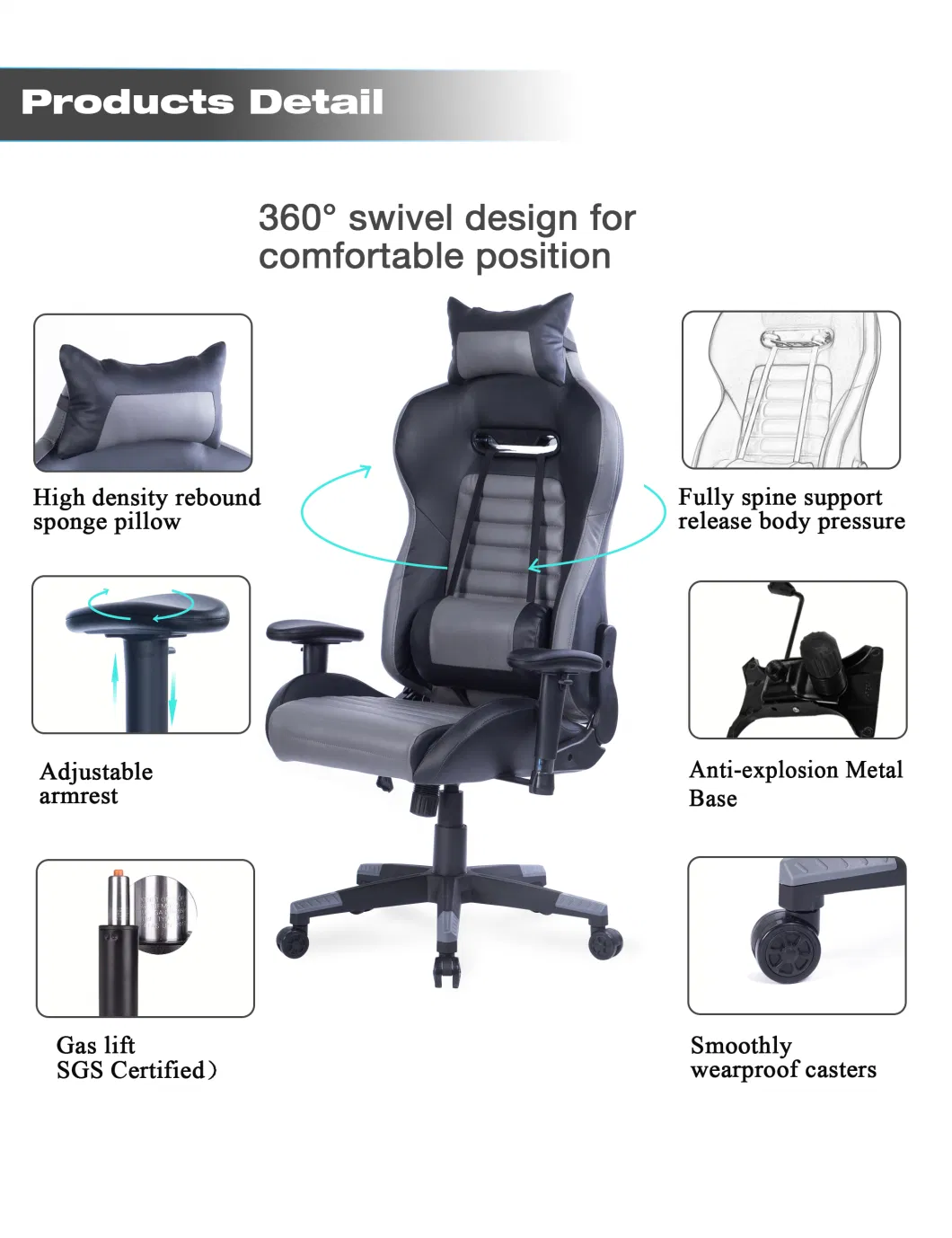 Luxury New Design Gaming Gamer Computer Massage Leather Racing Gaming Chair