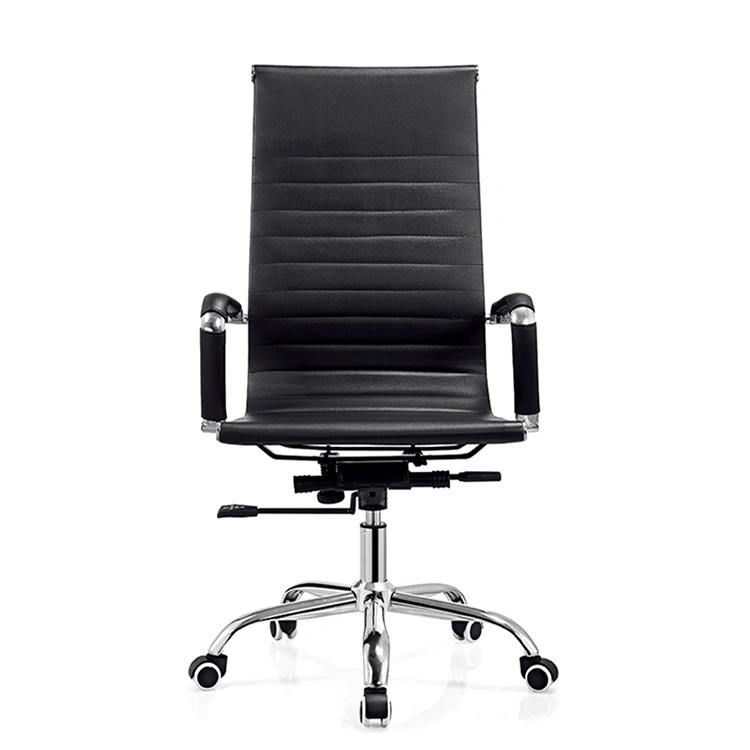 Black Vinyl Wholesale Market PU Leather Ribbed High Back Task Rotating Desk Task Swivel Staff Executive Modern Ergonomic Office Chairs